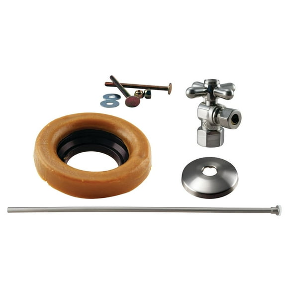 Westbrass Toilet Wax Ring Kit with Supply Line and 1/2" IPS Cross Handle Angle Stop, Satin Nickel