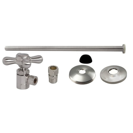Westbrass Toilet Supply Kit with Cross Handle Angle Stop and Flat Head Riser, Satin Nickel