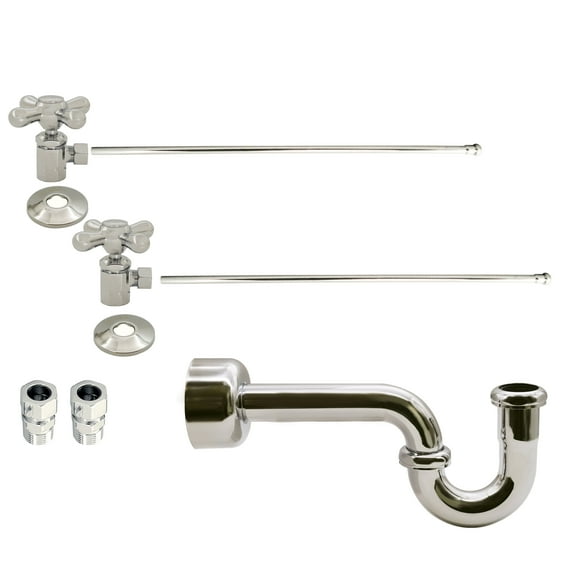 Westbrass Console Sink Supply Line Kit with P-Trap, Flanges and Cross Handles, Polished Nickel
