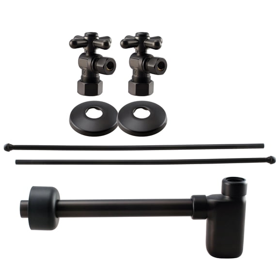 Westbrass Console Sink Trim Kit with European flat trap, Bullnose Lines and Cross Handle Angle Stops, Oil Rubbed Bronze