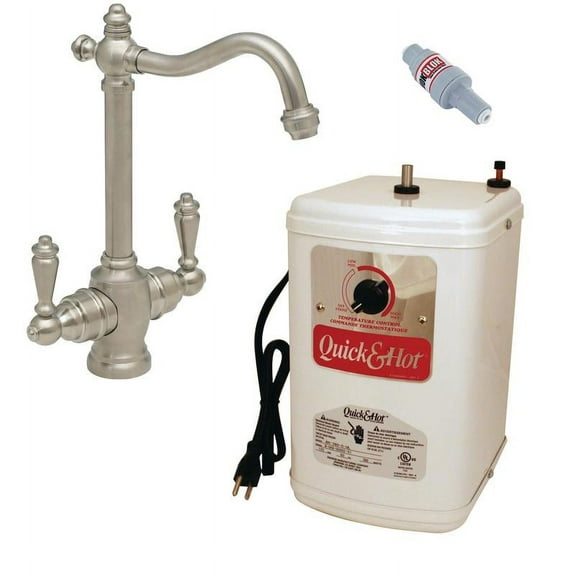 Westbrass D205HFP-07 Victorian 9" 2-Handle Hot and Cold Water Dispenser Faucet with Heating Tank, Satin Nickel