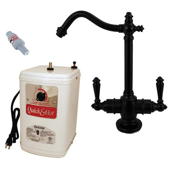 Westbrass D205HFP-62 Victorian 9" 2-Handle Hot and Cold Water Dispenser Faucet with Heating Tank, Matte Black