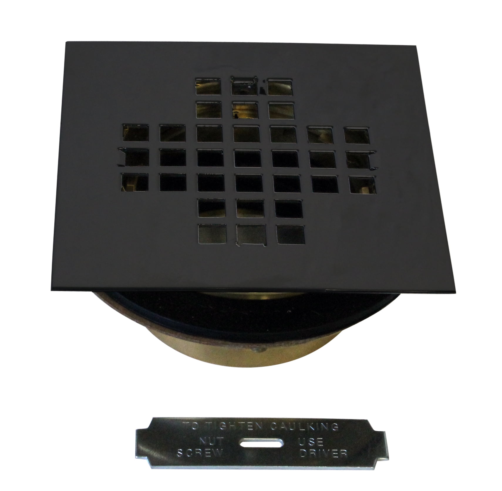 Matte Black Square Grate Shower Drain Cover with Brass Pipe