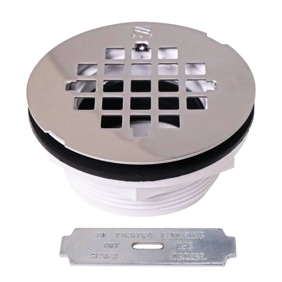 Westbrass 4-1/4" Round Shower Drain Cover with PVC Compression Pipe, Polished Chrome