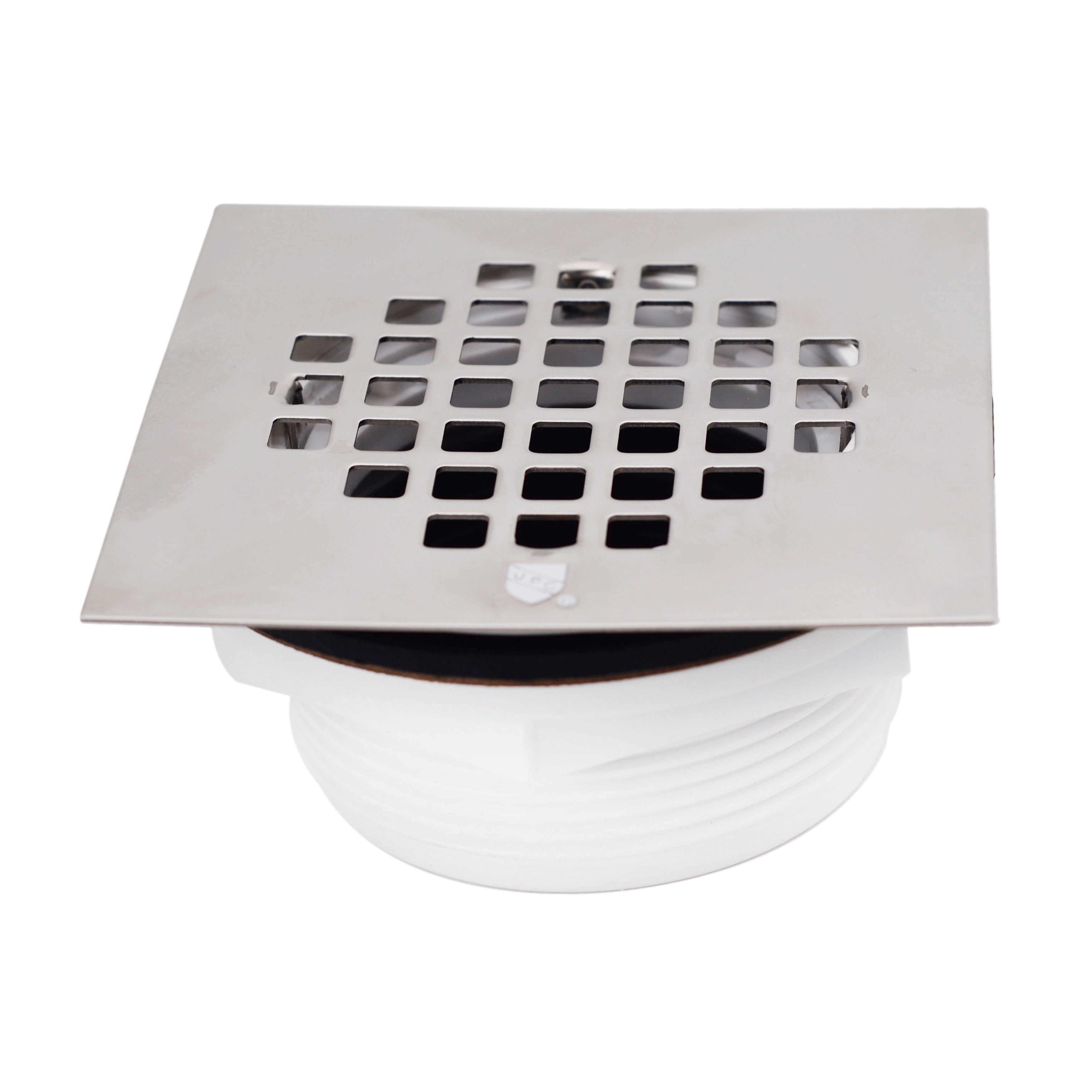Westbrass D206P-05 2 No-Caulk PVC Compression Shower Drain with 4-1/4  Round Grid Cover, Polished Nickel 