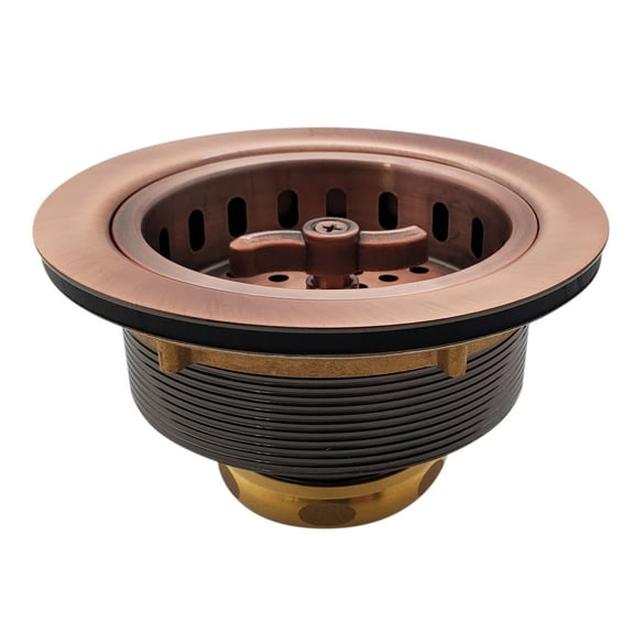 Westbrass 3-1/2" Wing Nut Twist Style Kitchen Drain Basket Strainer, Antique Copper (2-Pack)