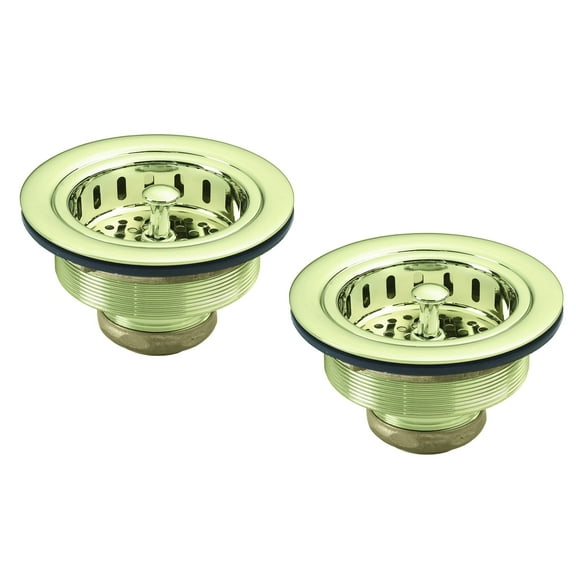 Westbrass 3-1/2" Post Style Kitchen Sink Basket Strainer, Polished Brass (2-Pack)
