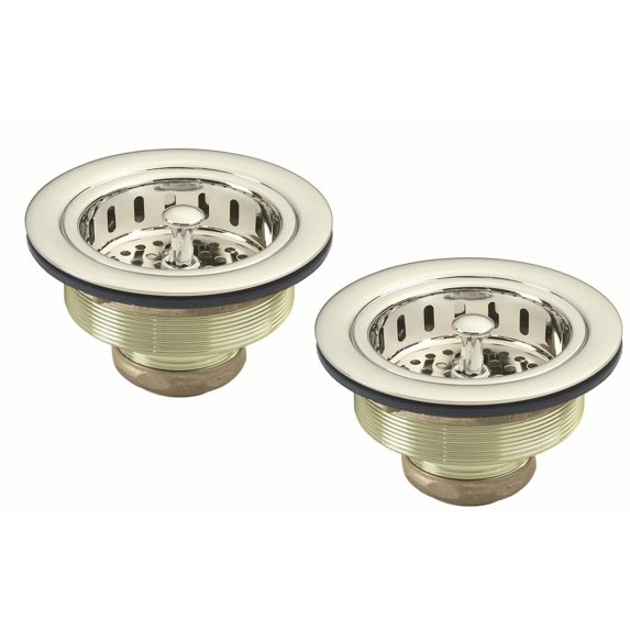 Westbrass 3-1/2" Post Style Kitchen Sink Basket Strainer, Polished Nickel (2-Pack)