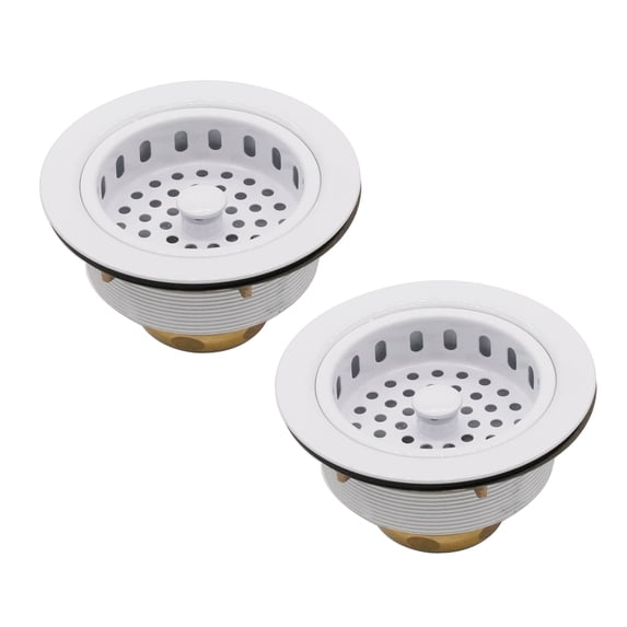 Westbrass 3-1/2" Post Style Kitchen Sink Basket Strainer, Powder Coat White (2-Pack)