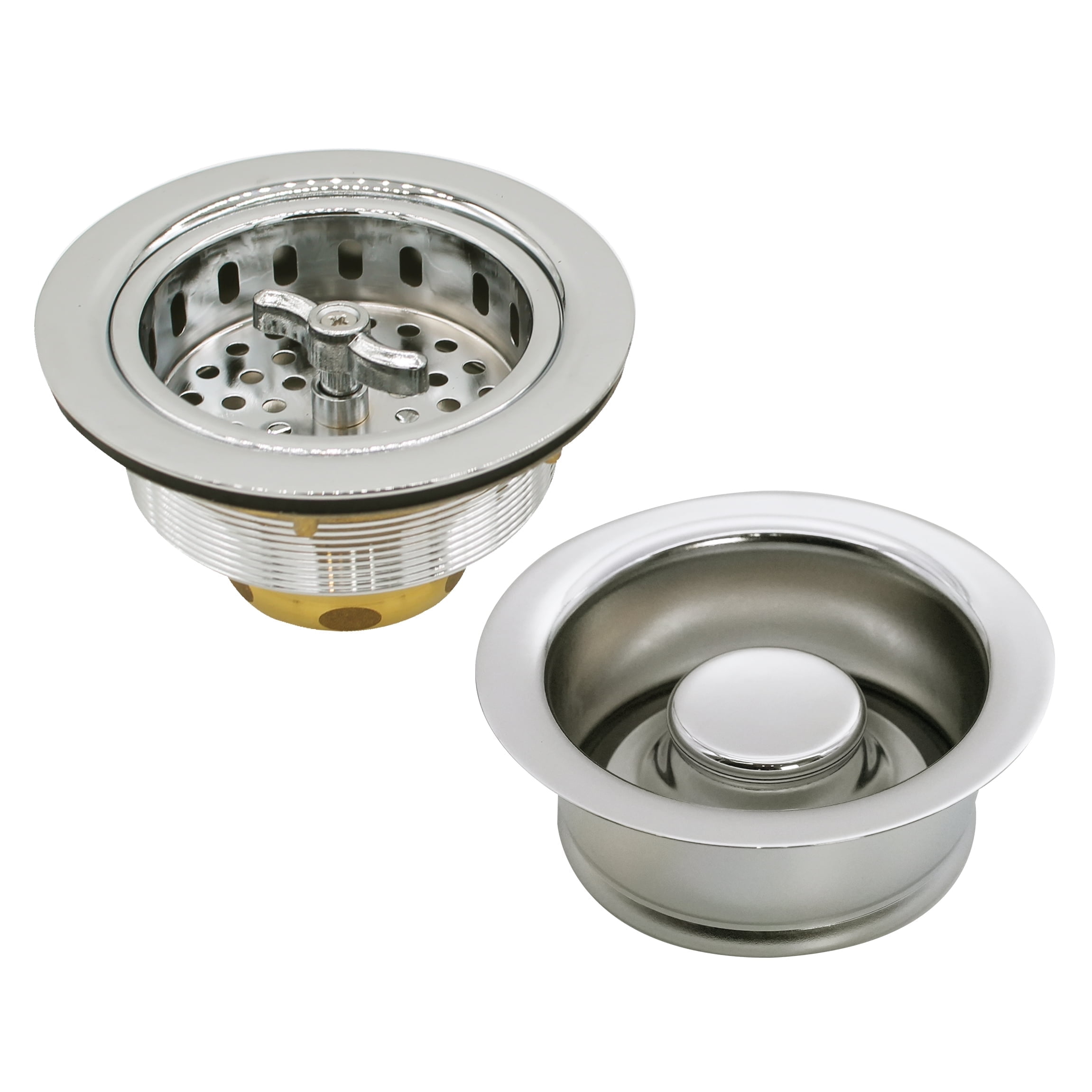 Westbrass Wing Nut Style Sink Strainer with Waste Disposal Flange and Stopper, Polished Nickel
