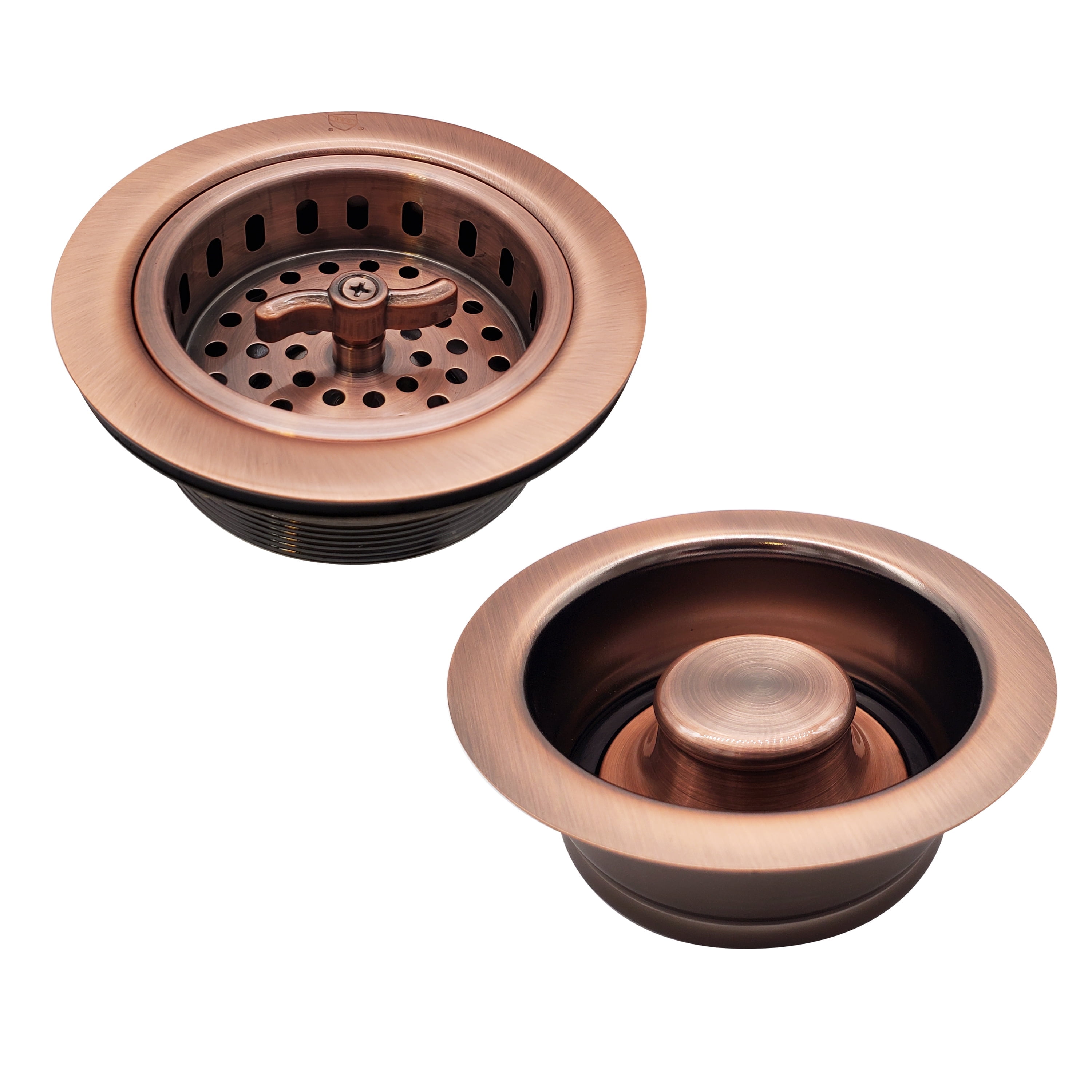 Westbrass Wing Nut Style Sink Strainer with Waste Disposal Flange and Stopper, Antique Copper