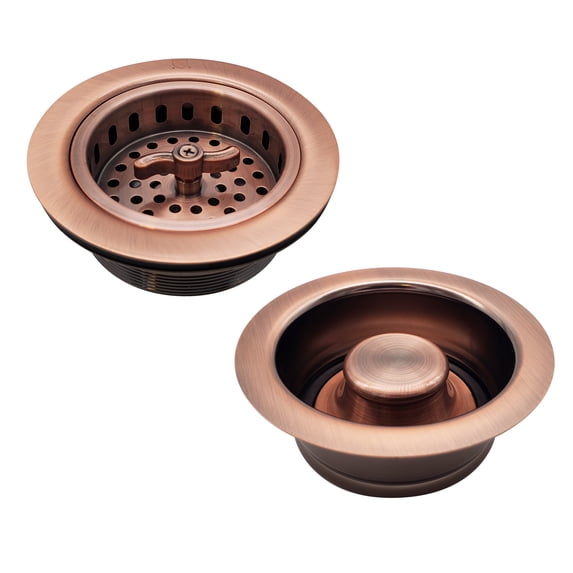 Westbrass Wing Nut Style Sink Strainer with Waste Disposal Flange and Stopper, Antique Copper