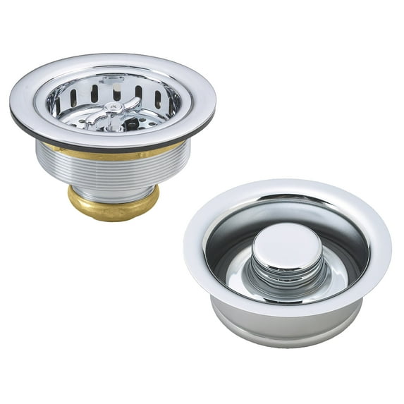 Westbrass Wing Nut Style Sink Strainer with Waste Disposal Flange and Stopper, Polished Chrome