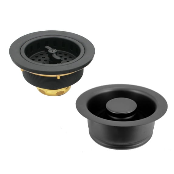 Westbrass Wing Nut Style Sink Strainer with Waste Disposal Flange and Stopper, Matte Black