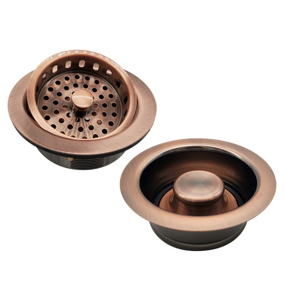 Westbrass Post Style Strainer with Waste Disposal Flange and Stopper, Antique Copper