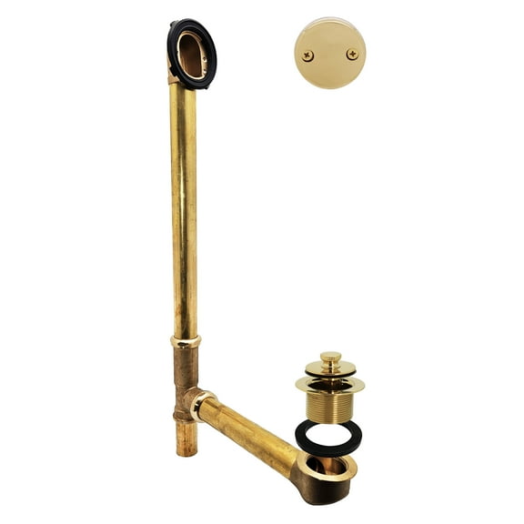 Westbrass 22-1/2" 17-Gauge Brass Twist & Close Drain Bathtub Assembly with 2-Hole Overflow, Polished Brass