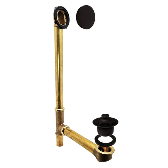 Westbrass 22-1/2" 17-Gauge Brass Twist & Close Drain Bathtub Assembly with No-Hole Overflow, Oil Rubbed Bronze
