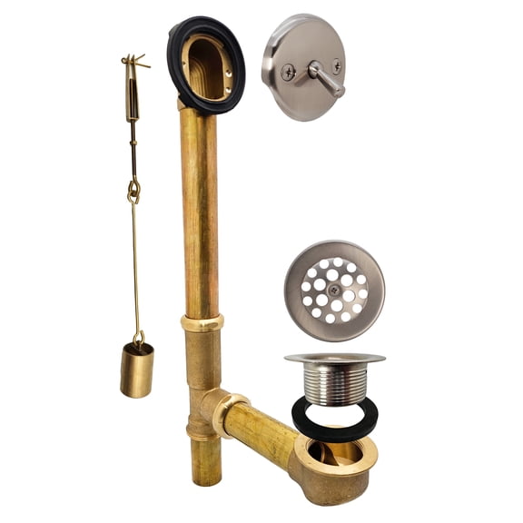 Westbrass 14" Brass Bathtub Assembly with Trip Lever and Strainer Drain, Stainless Steel