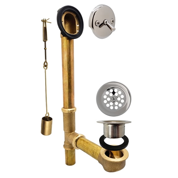 Westbrass 14" 17-Gauge Brass Bathtub Assembly with Trip Lever and Strainer Drain, Polished Chrome