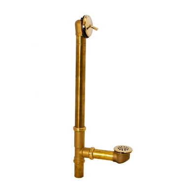 Westbrass D324-01 22-1/2" Bath Waste & Overflow Assembly with Trip Lever and Beehive Strainer Grid Drain, Polished Brass