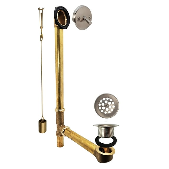 Westbrass 22-1/2" 20 ga. Brass Bathtub Assembly with Trip Lever and Strainer Drain, Stainless Steel