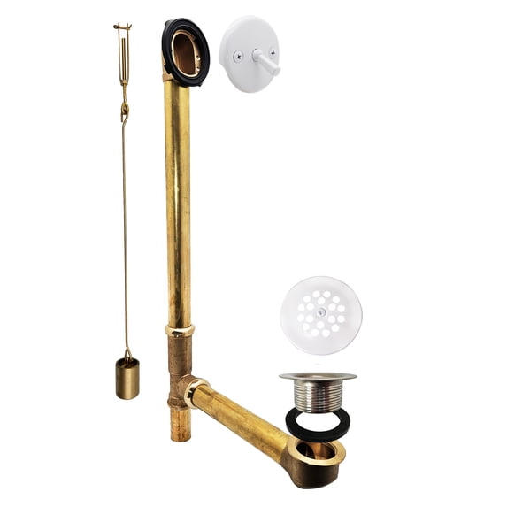 Westbrass 22-1/2" 20 ga. Brass Bathtub Assembly with Trip Lever and Strainer Drain, Powder Coat White