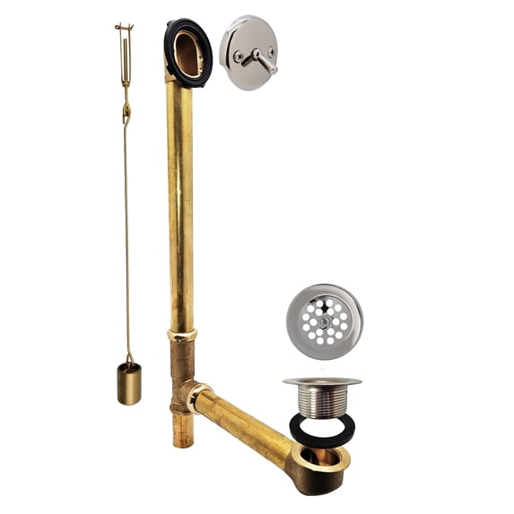 Westbrass 22-1/2" 17 ga. Brass Bathtub Assembly with Trip Lever and Strainer Drain, Polished Chrome
