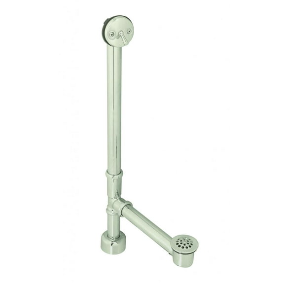 Westbrass D3241K-07 22-1/2" Brass Bathtub Assembly with Trip Lever and Strainer Drain, All Exposed, Satin Nickel