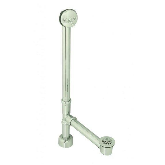 Westbrass D3241K-07 22-1/2" Brass Bathtub Assembly with Trip Lever and Strainer Drain, All Exposed, Satin Nickel