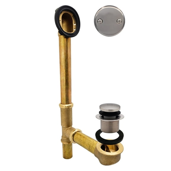 Westbrass 14" 17 ga. Brass Tip-Toe Drain Bathtub Waste Assembly with 2-Hole Overflow, Satin Nickel