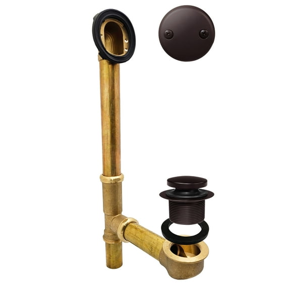 Westbrass 14" 17 ga. Brass Tip-Toe Drain Bathtub Waste Assembly with 2-Hole Overflow, Oil Rubbed Bronze