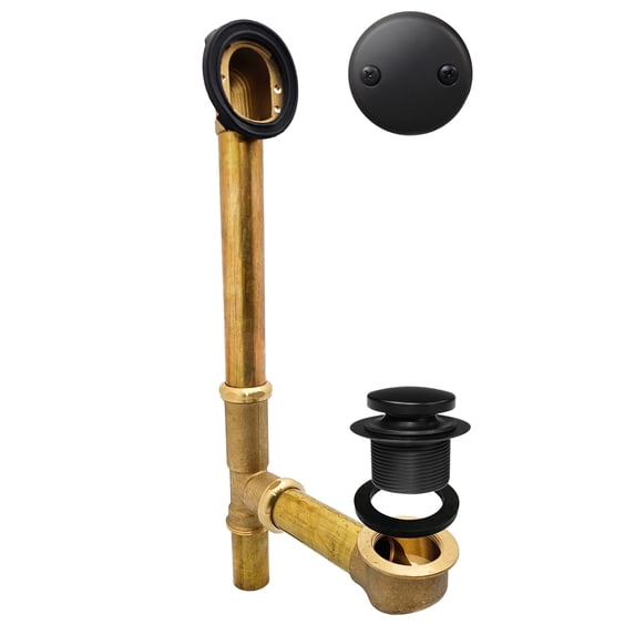 Westbrass 14" 17 ga. Brass Tip-Toe Drain Bathtub Waste Assembly with 2-Hole Overflow, Matte Black