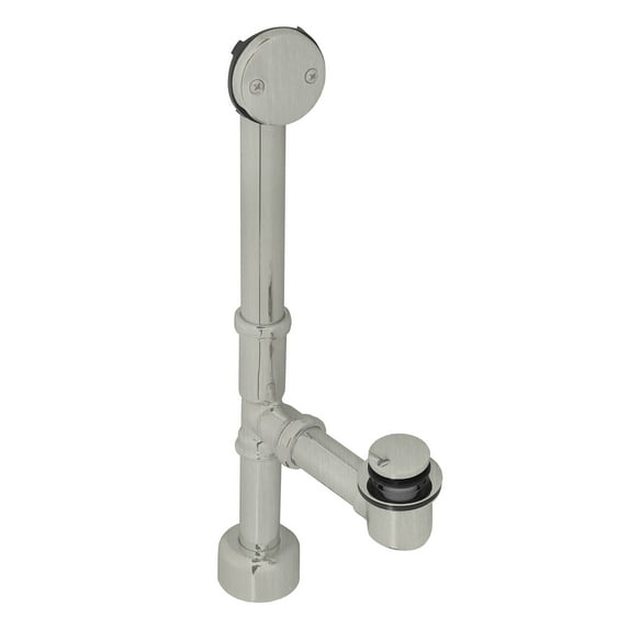 Westbrass 14" 17 ga. Fully Finished Brass Tip-Toe Drain Bathtub Assembly with 2-Hole Overflow, Stainless Steel