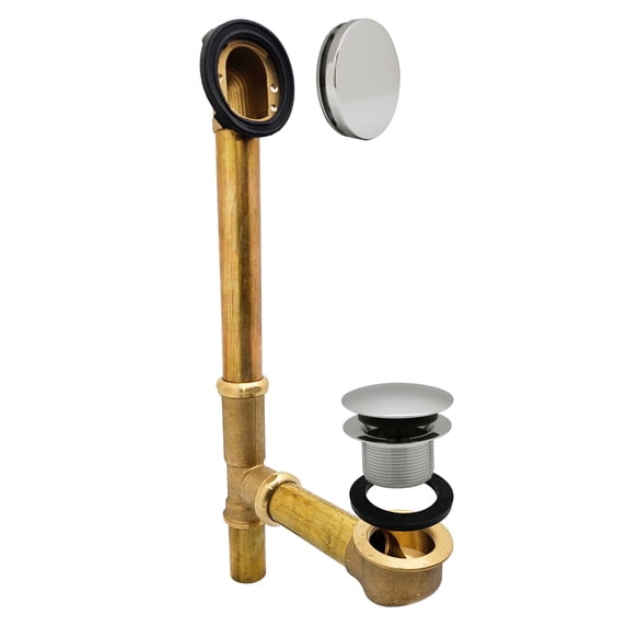 Westbrass 14" 17 Ga. Brass Tip-Toe Drain Bathtub Assembly with No-Hole Overflow, Polished Nickel