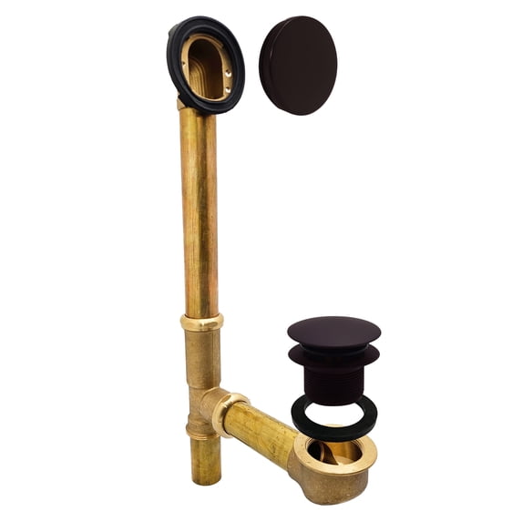 Westbrass 14" 17 Ga. Brass Tip-Toe Drain Bathtub Assembly with No-Hole Overflow, Oil Rubbed Bronze