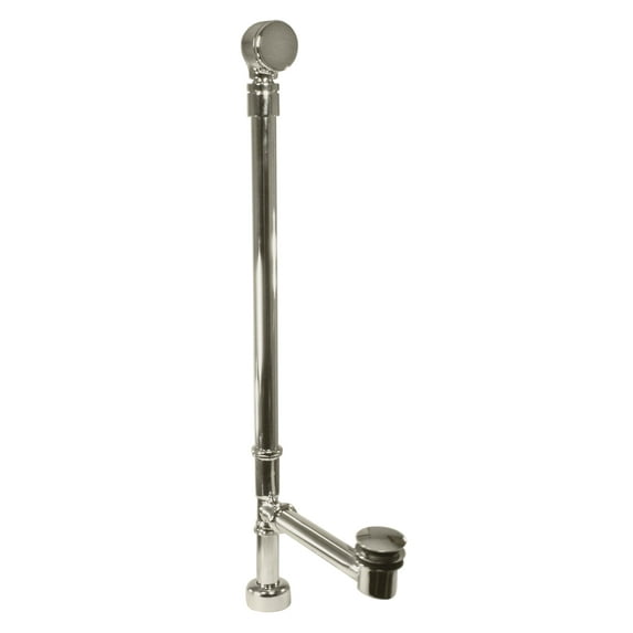 Westbrass Fully Finished Brass Bath Assembly with Tip-Toe Drain and No-Hole Overflow on Ball Joint Fitting, Satin Nickel