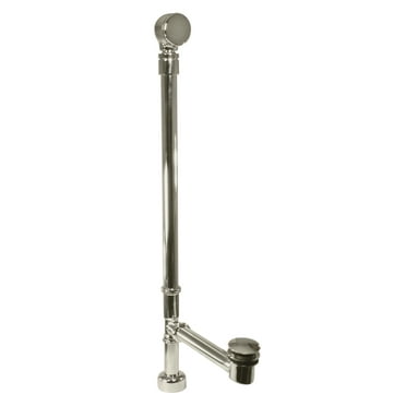 Westbrass D326124HKBJ-26 22" 17 Gauge Bath Waste & Overflow Assembly with Tip-Toe Drain and Illusionary Faceplate, Fully Finished-Ball Joint Fitting, Polished Chrome