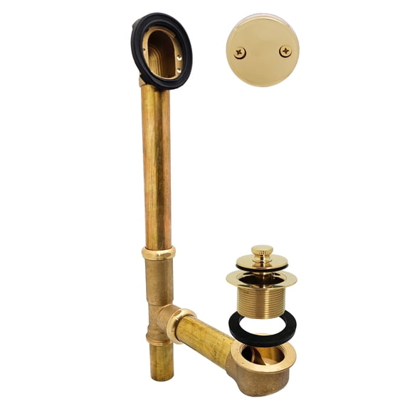 Westbrass 14" 20 ga. Brass Pull and Drain Bathtub Waste Assembly with 2-Hole Overflow, Polished Brass