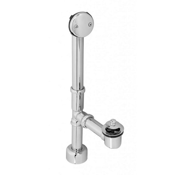 Westbrass D3263K-20 14" 17 ga. Bath Waste & Overflow Assembly with Pull & Close Drain Plug and 2-Hole Faceplate, All Exposed, Stainless Steel