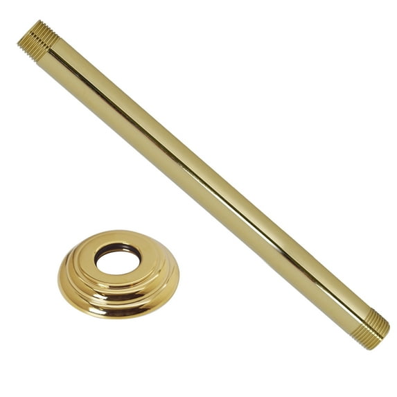 Westbrass D3612A-01 1/2" IPS x 12" Round Ceiling Mount Shower Arm with Flange, Polished Brass