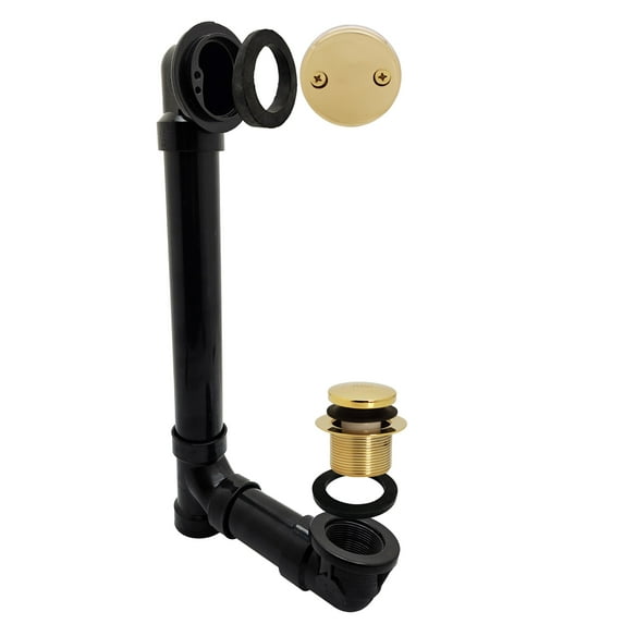 Westbrass 12" Sch. 40 ABS Bathtub Assembly with Tip-Toe Drain and 2-Hole Overflow, PVD Polished Brass