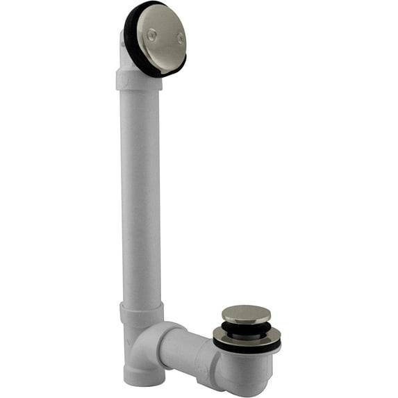 Westbrass 12" Sch. 40 PVC Bathtub Assembly with Tip-Toe Drain and 2-Hole Overflow, Satin Nickel