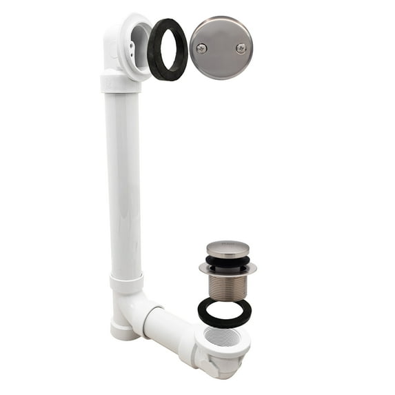 Westbrass 12" Sch. 40 PVC Bathtub Assembly with Tip-Toe Drain and 2-Hole Overflow, Stainless Steel