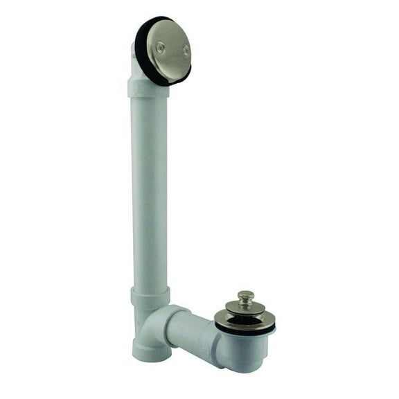 Westbrass 12" Sch. 40 PVC Bath Waste Assembly with Two-Hole Overflow and Twist & Close Drain, Satin Nickel