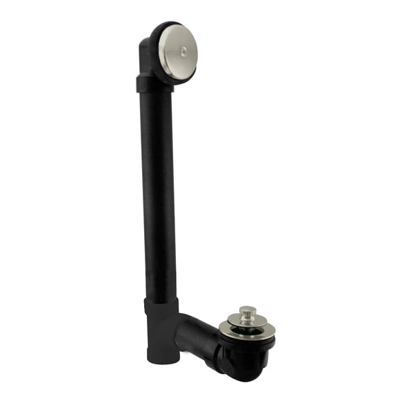 Westbrass 12" Sch. 40 ABS Bathtub Assembly with Pull & Close Drain Plug and One-Hole Overflow, Stainless Steel