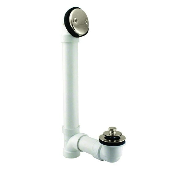 Westbrass 1-1/2" Sch. 40 PVC Bathtub Waste Assembly with Pull to Drain Trim and Two-Hole Overflow, Polished Nickel