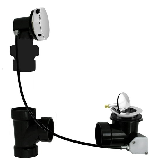 Westbrass D50A27BJ-20 27" Cable Drive Standard Bath Drain Trim Kit with Rotary Overflow Cover Knob on a Ball Joint Elbow, Pop-Up Stopper and Sch. 40 ABS Fittings, Stainless Steel