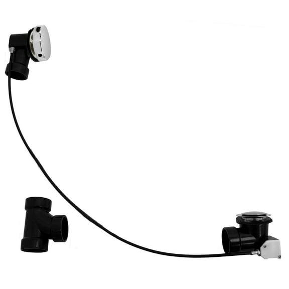 Westbrass 35" Cable Drive Bathtub Pop-Up Drain Trim with Rotary Overflow Knob and Sch. 40 ABS Fittings, Stainless Steel