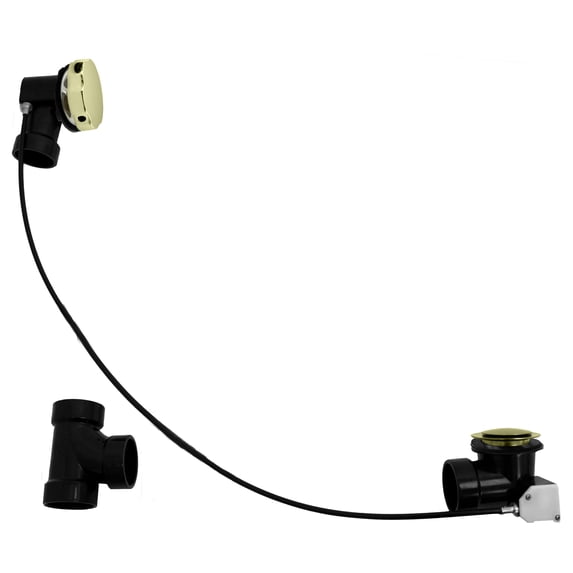 Westbrass D50A45-01 45” Cable Drive Standard Bath Drain Trim Kit with Rotary Overflow Cover Knob, Pop-Up Stopper and Sch. 40 ABS Fittings, Polished Brass