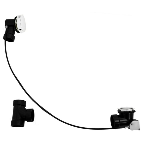 Westbrass D50A45-50 45” Cable Drive Standard Bath Drain Trim Kit with Rotary Overflow Cover Knob, Pop-Up Stopper and Sch. 40 ABS Fittings, Powder Coat White